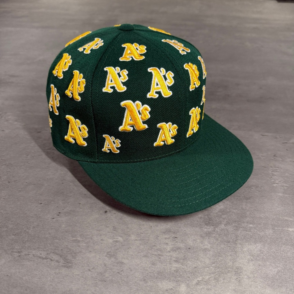 American Needle Oakland Athletics As 7 1/4 Green All Over Logo Fitted Hat MLB